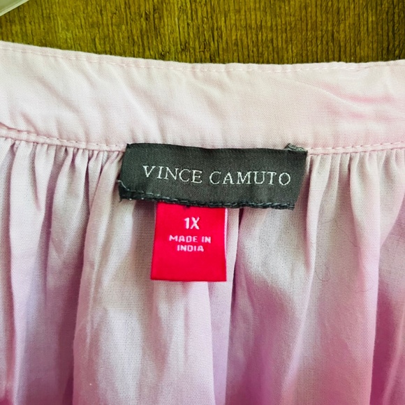 Vince Camuto Plus Size Cotton Embroidered Puff Sleeve Top, Pink Horizon 1X - Picture 3 of 11